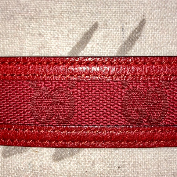 Authentic Gucci 2010s Interlocking GG Buckle Embroidered Leather Belt Red Womens - Picture 6 of 13